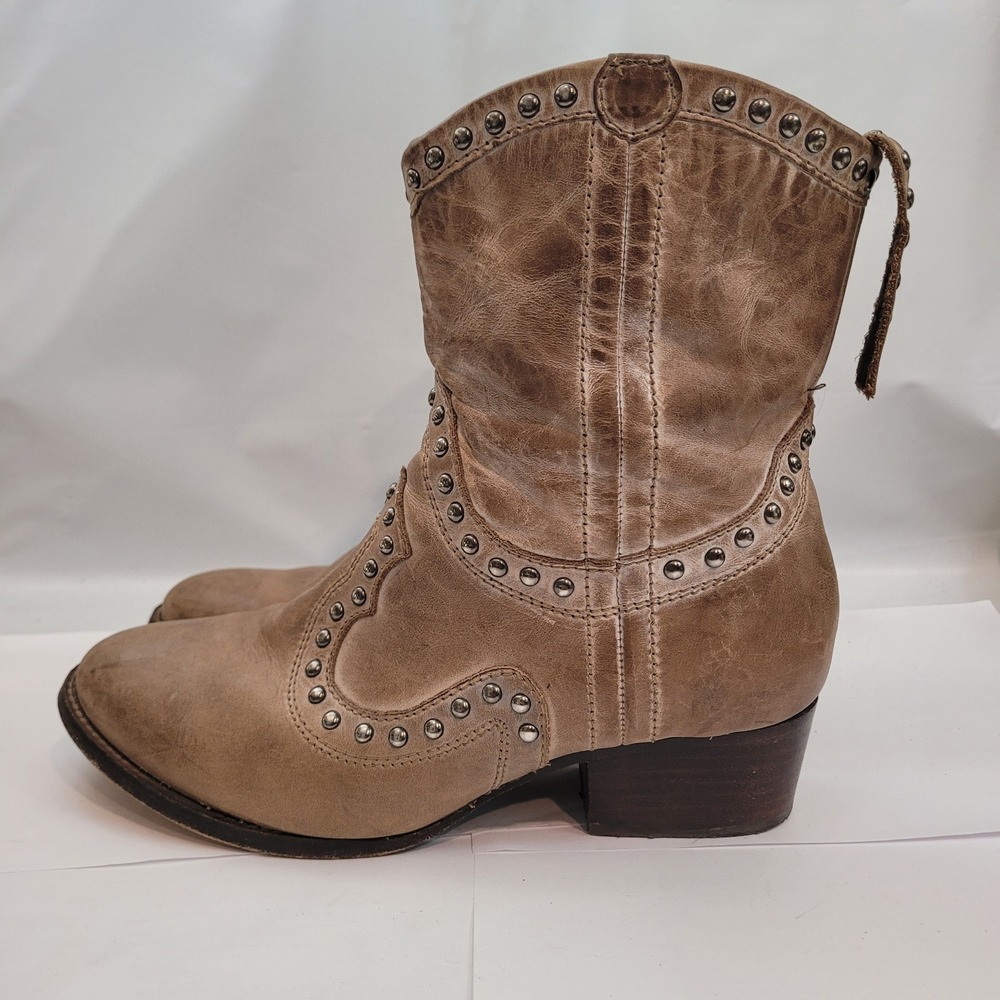 Corral Leather Ankle Boots Womens 10 Tan Studded Western Distressed Side Zip